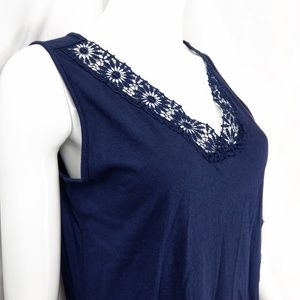 Banana Republic Navy Blue Sleeveless Top with Crochet Flowers on V-Neck NWT